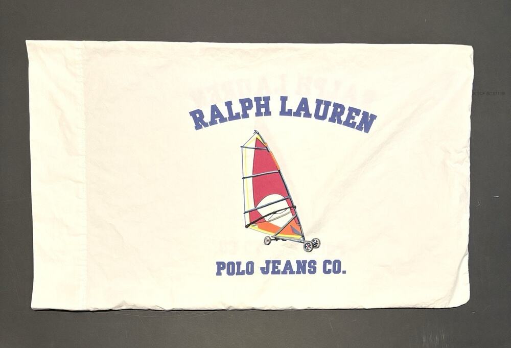 Vtg 90s Ralph Lauren Polo Jeans Co Pillowcase Land Yacht Sailing Sandsurfer USA